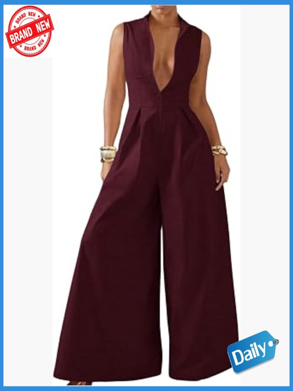 Wide Leg Jumpsuit Mock Neck Sleeveless Zipper Front Elegant Romper